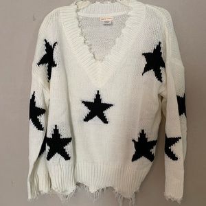 Cute Main Strip Star sweater with fringe size small oversized